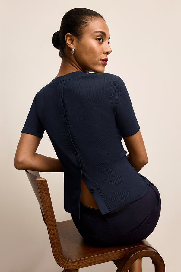 Nala Top - Ribbed Pima Modal :: Dark Navy – M.M.LaFleur