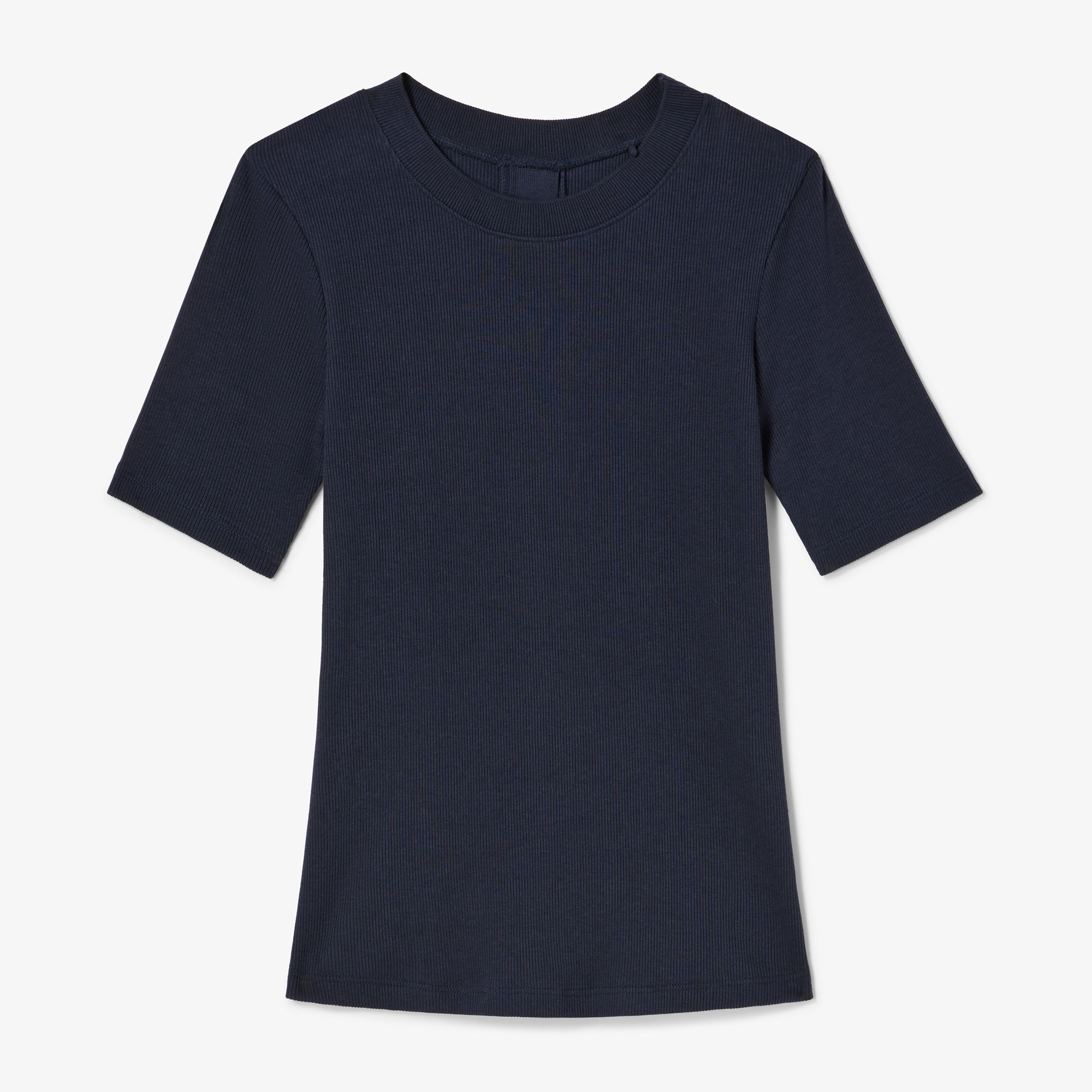 Navy blue t-shirt on a light gray background