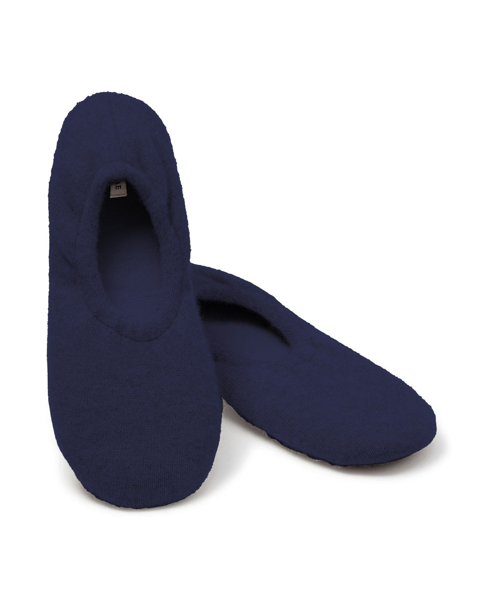 Pair of navy blue slippers on a white background