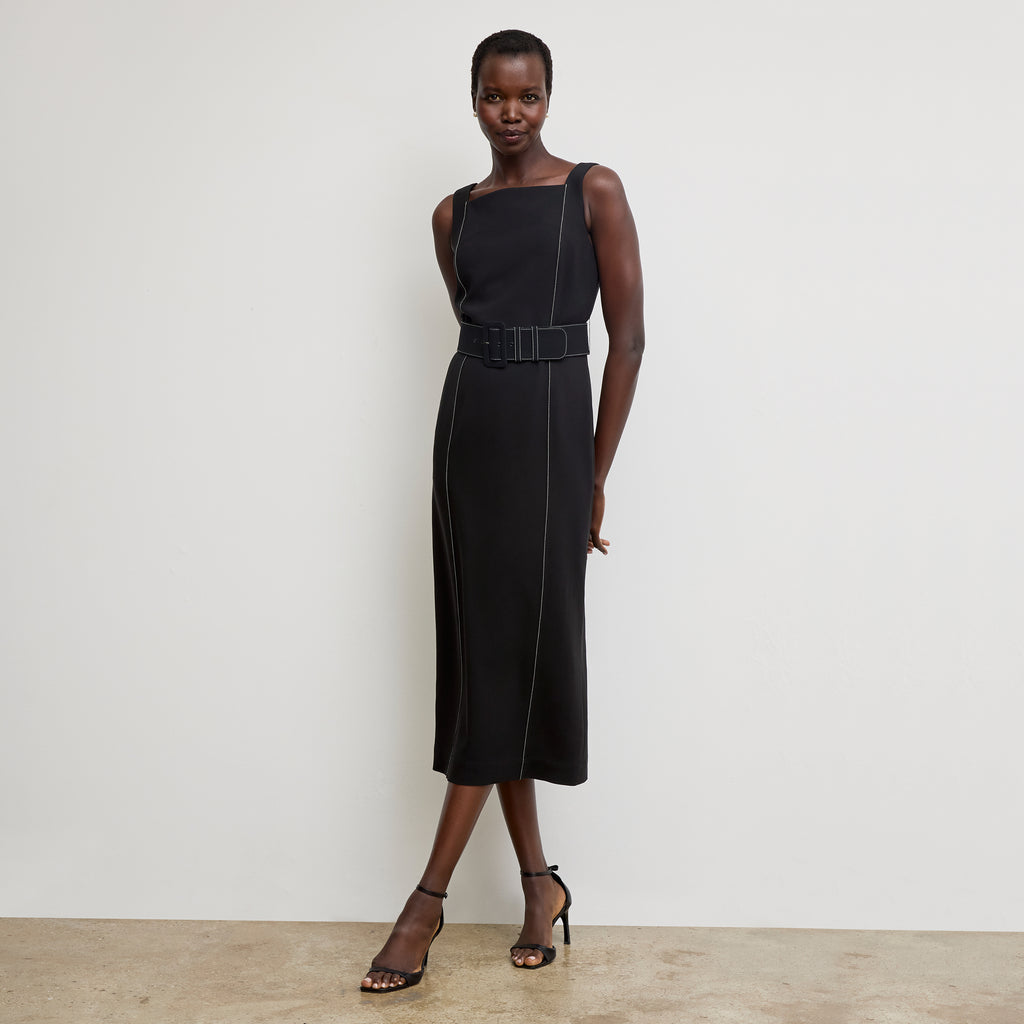 Carmela Longline Dress - Everyday Crepe with Topstitch :: Black