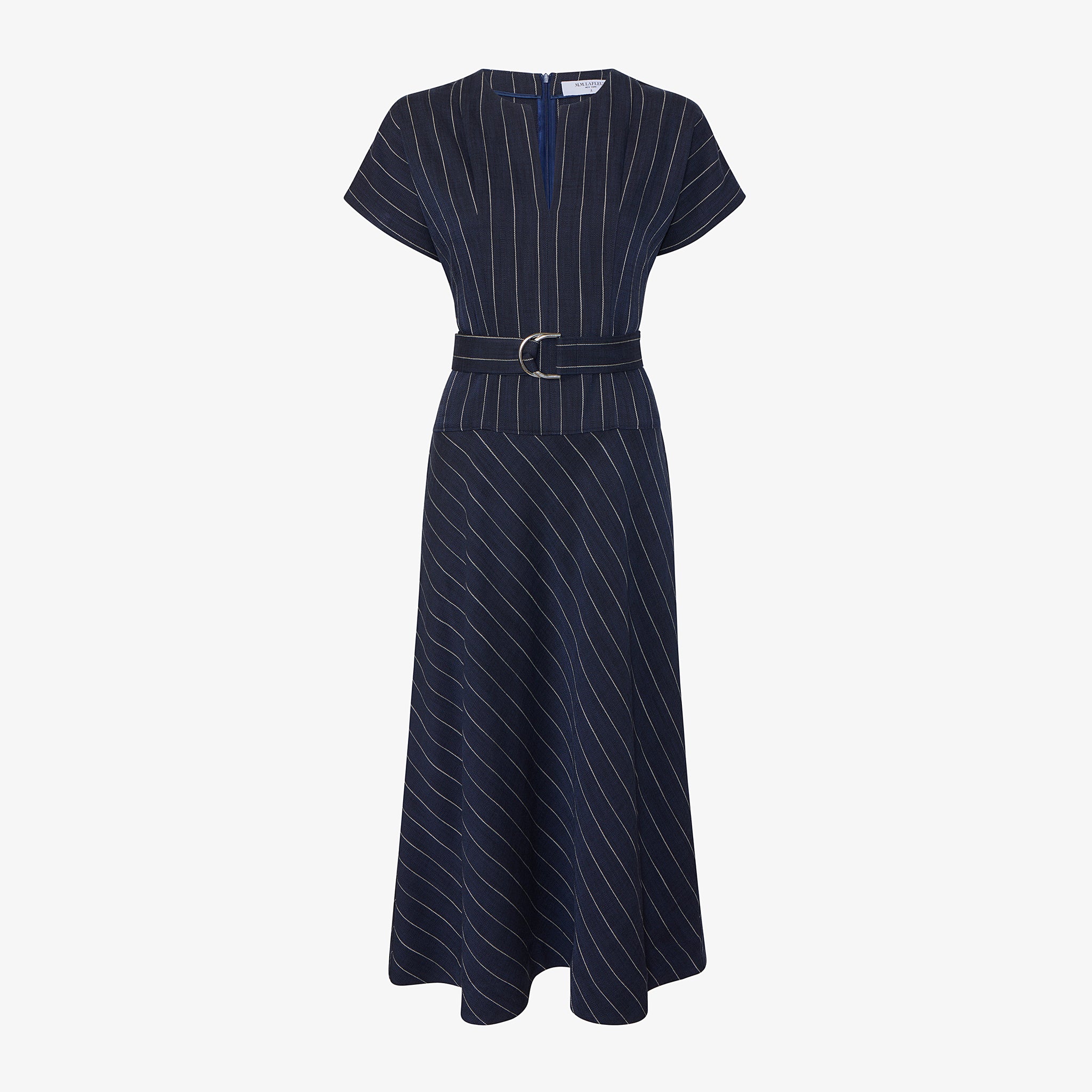 M.M.LaFleur Cereah Women's Summer Pinstripe Belt Dress - Blue - Size 2 - Navy/Ivory M.M.LaFleur Cereah Women's Summer Pinstripe Belt Dress - Blue - Size 2 - Navy/Ivory