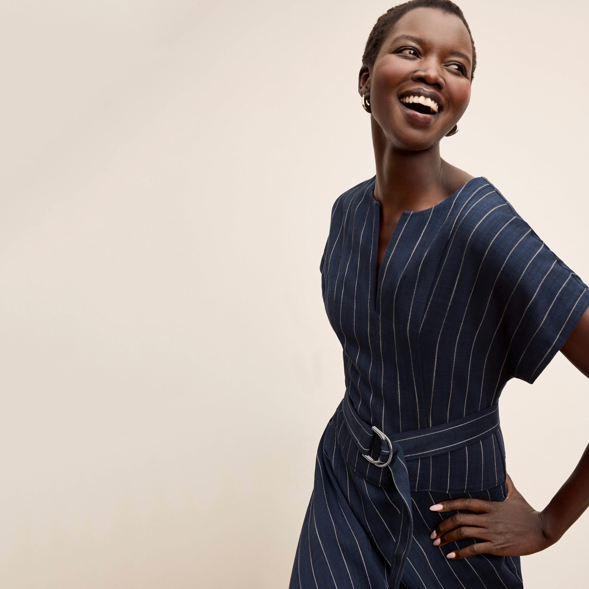 M.M.LaFleur Cereah Women's Summer Pinstripe Belt Dress - Blue - Size 2 - Navy/Ivory M.M.LaFleur Cereah Women's Summer Pinstripe Belt Dress - Blue - Size 2 - Navy/Ivory