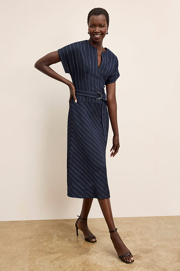 Renata Shift Dress - Woven Pinstripe :: Navy/Ivory – M.M.LaFleur