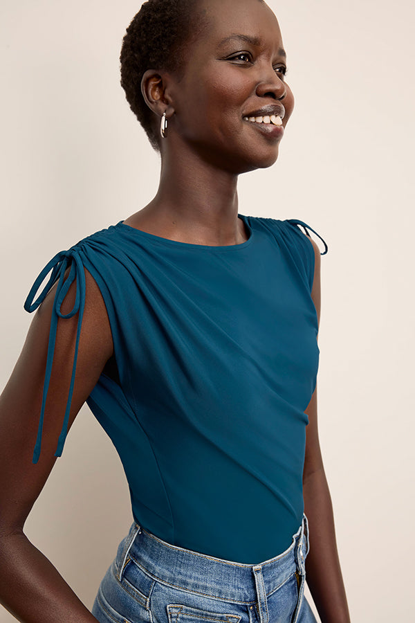 Dotty Cinch-Sleeve Top - Light Jersey :: Moroccan Blue – M.M.LaFleur