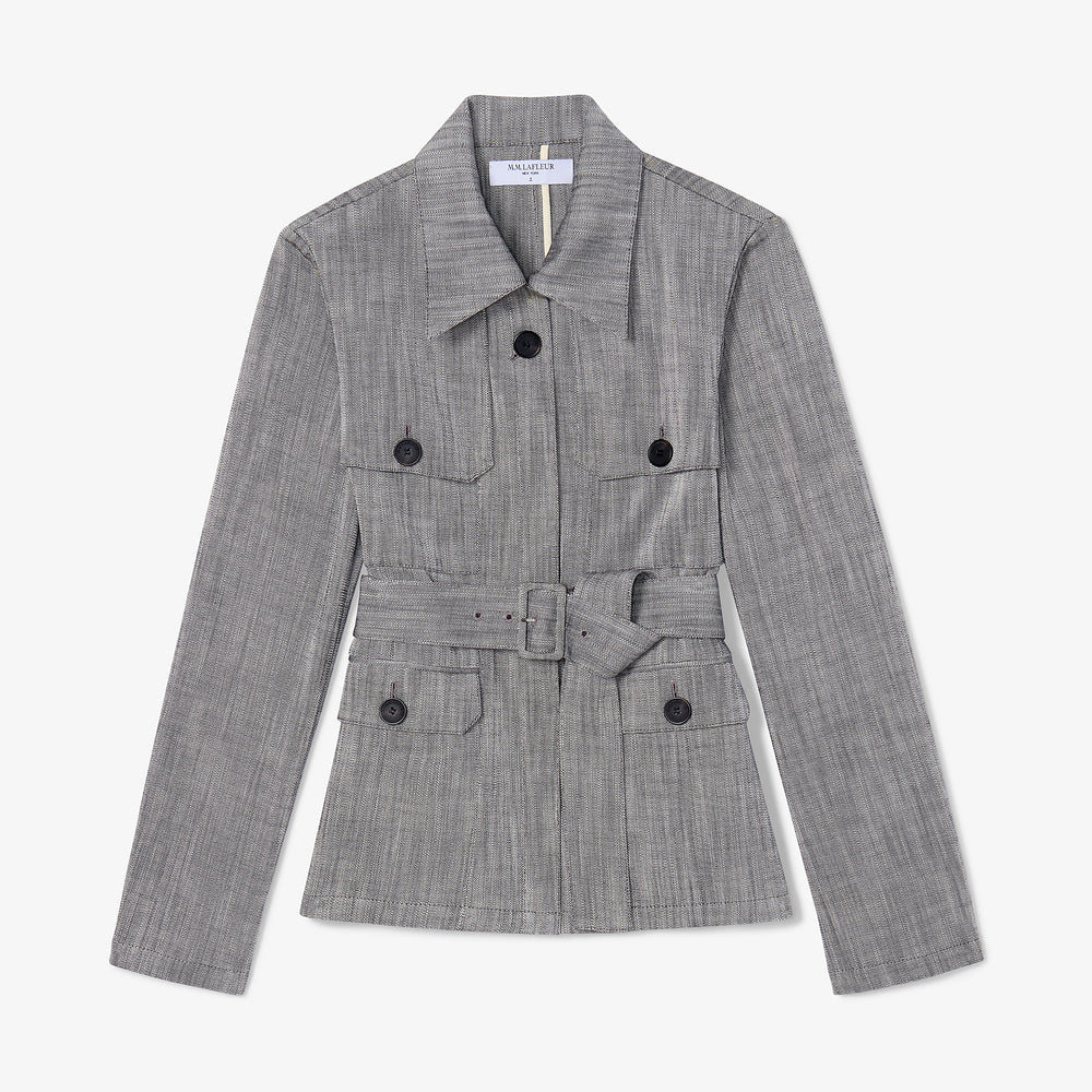 Packshot image of the emery jacket in Black/White Porto Weave