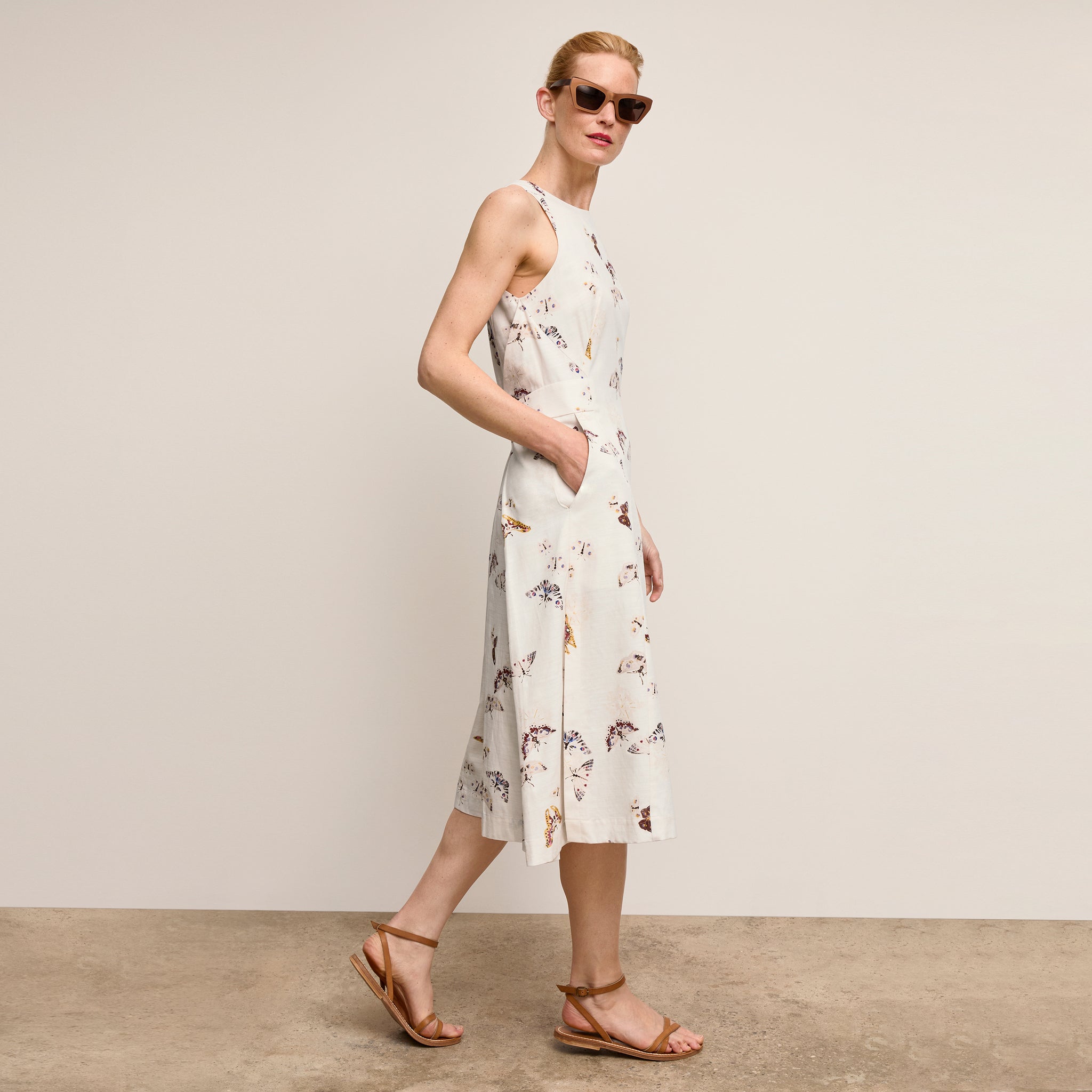Front image of a woman wearing Estela Dress-Airy Cotton :: Butterfly Print