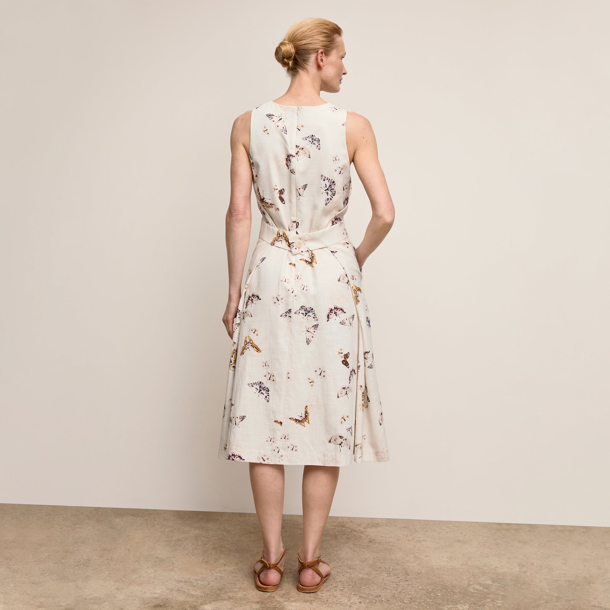 Back image of a woman wearing Estela Dress-Airy Cotton :: Butterfly Print
