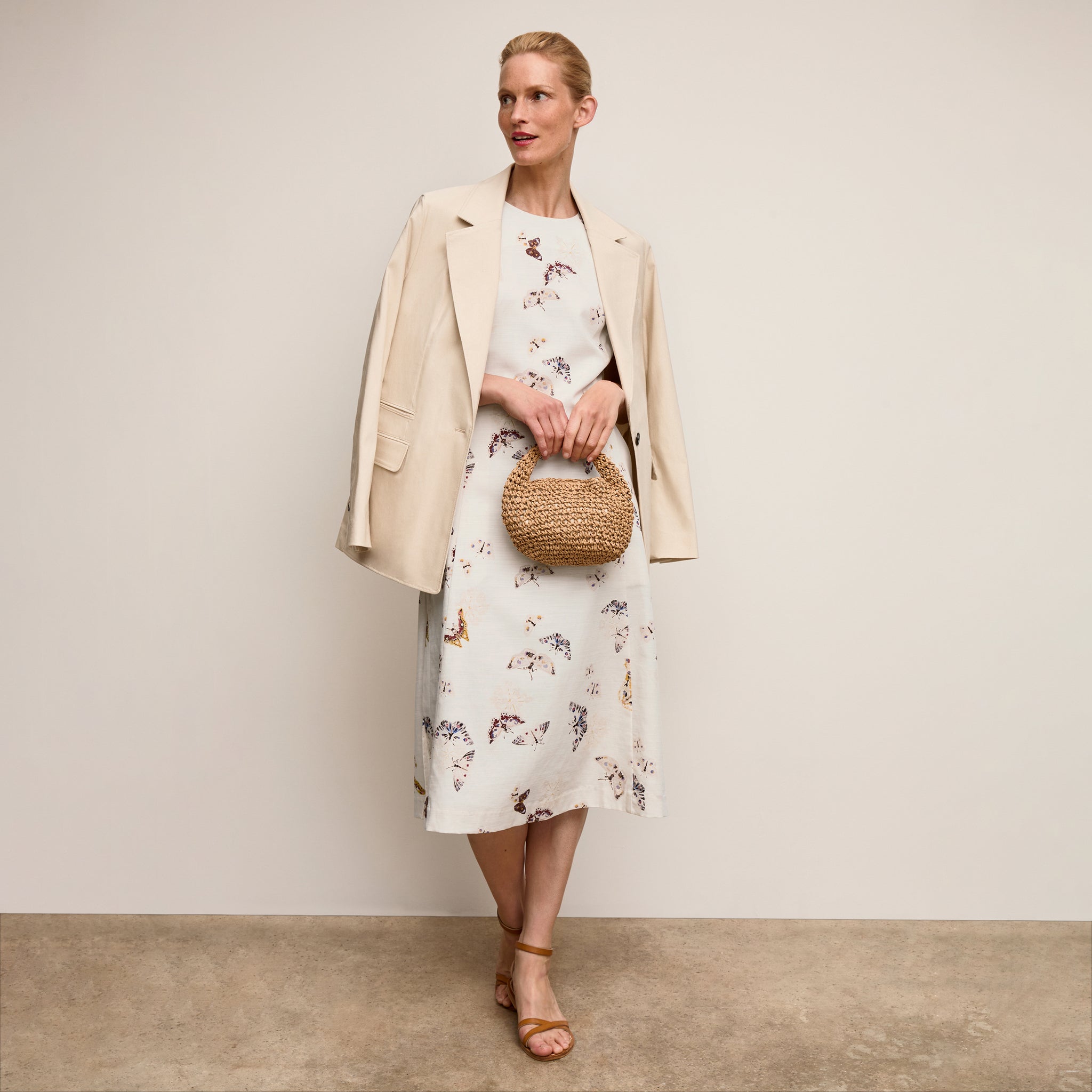 Front image of a woman wearing Estela Dress-Airy Cotton :: Butterfly Print