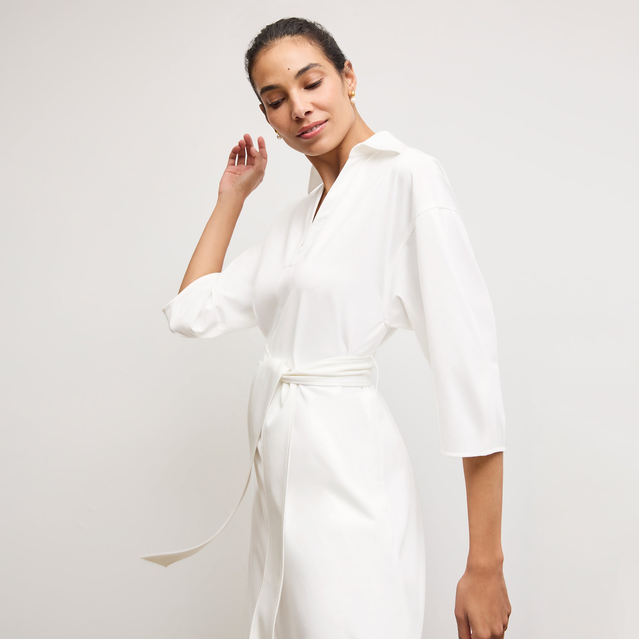 Fanfan Shirt Dress - Knit Poplin :: White M Fanfan Shirt Dress - Knit Poplin :: White M