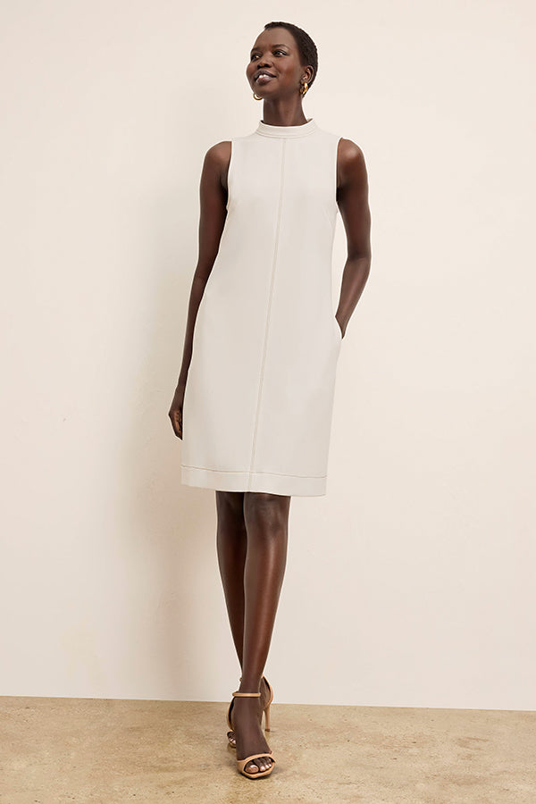 Farren Swing Dress - Everyday Crepe with Topstitch :: Eggshell