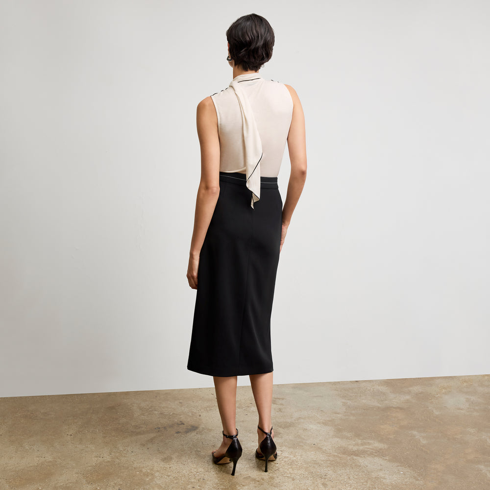 back image of a woman wearing the felicity top in cloud jersey