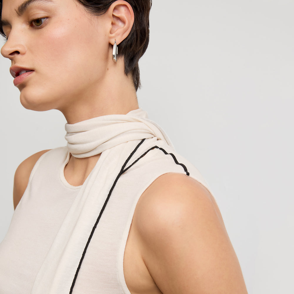 front image of a woman wearing the felicity top in cloud jersey