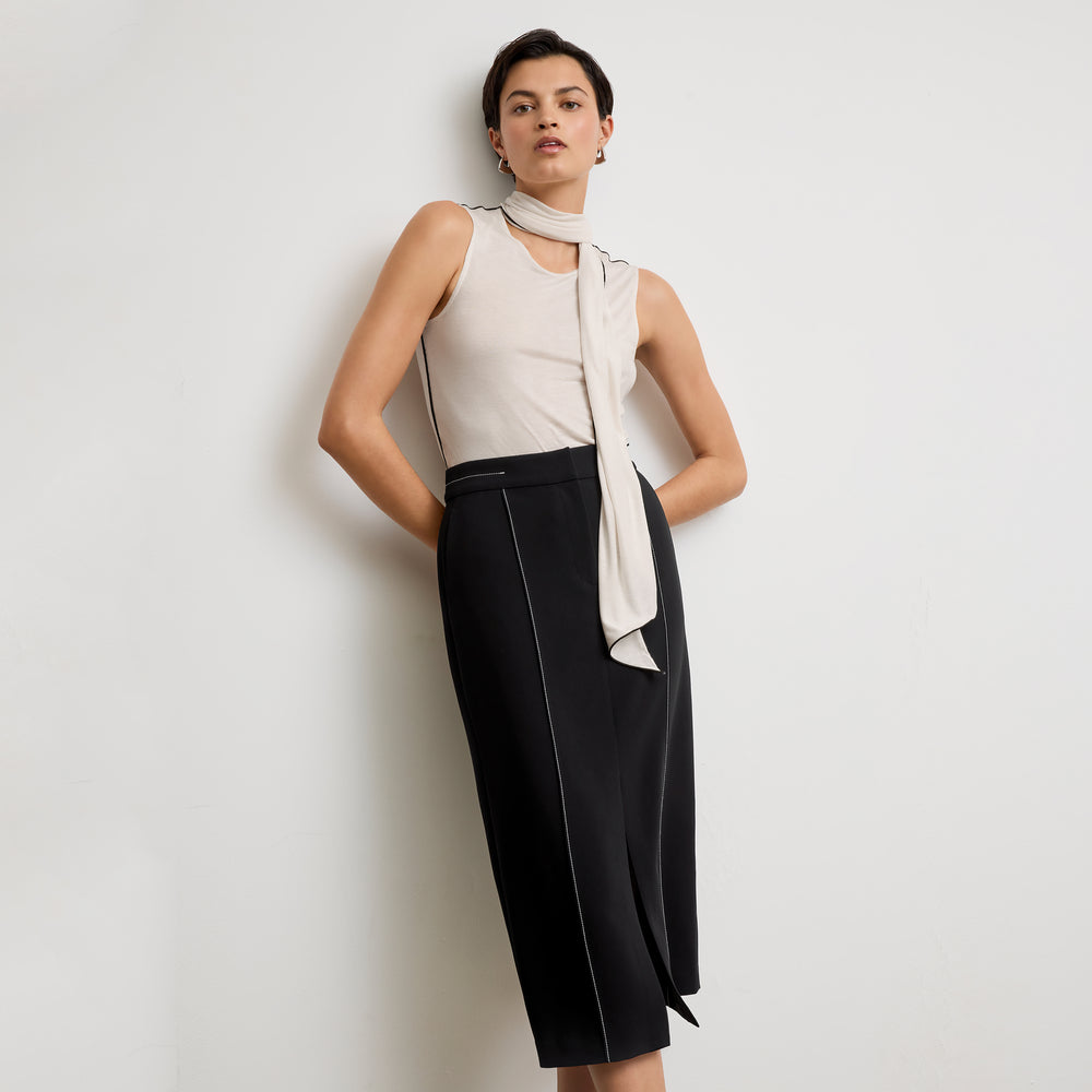front image of a woman wearing the felicity top in cloud jersey