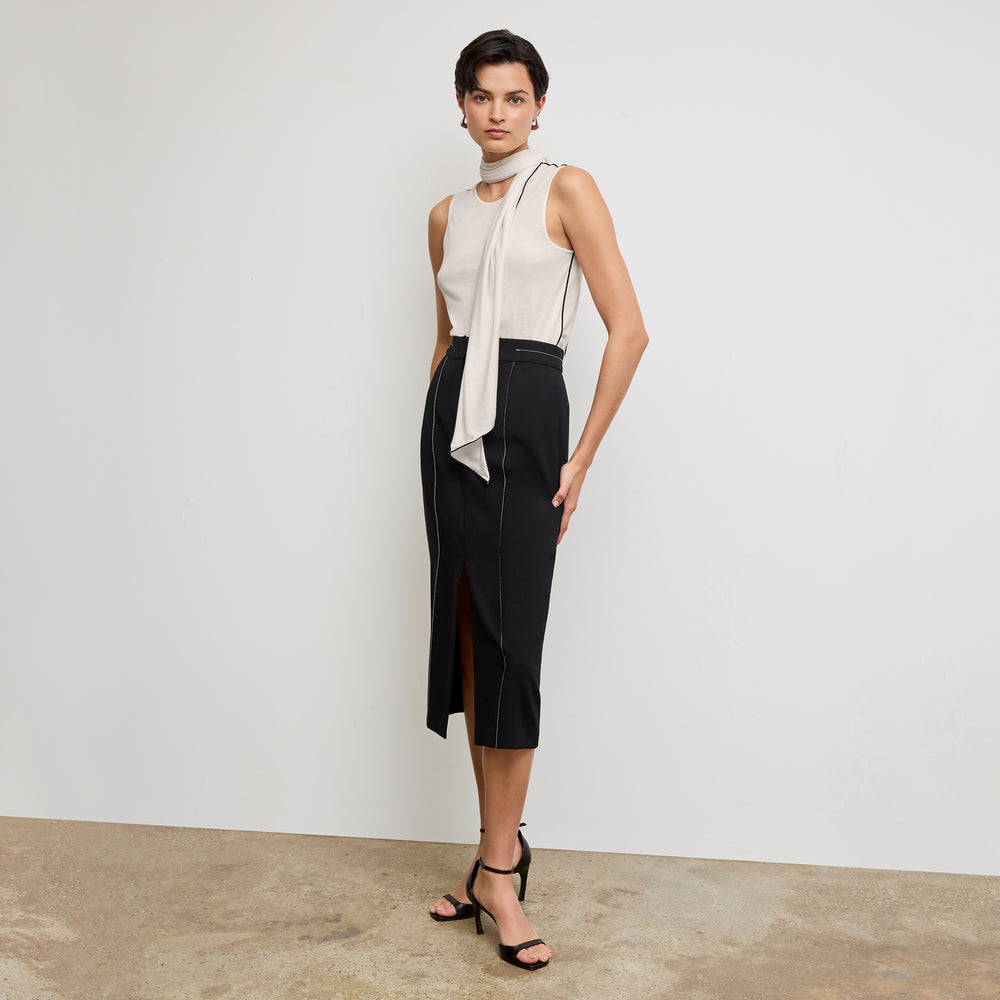 front image of a woman wearing the felicity top in cloud jersey