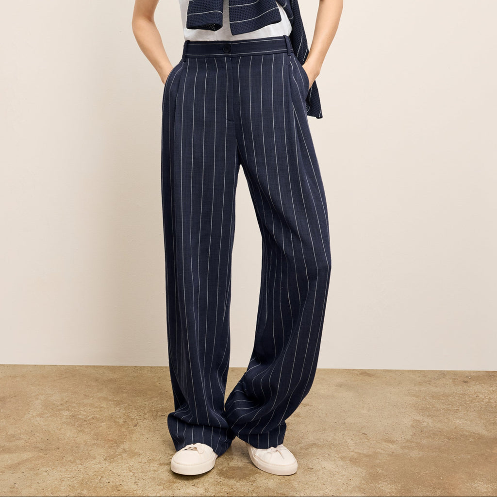 Fitz Pleated Trouser - Woven Pinstripe :: Navy/Ivory – M.M.LaFleur