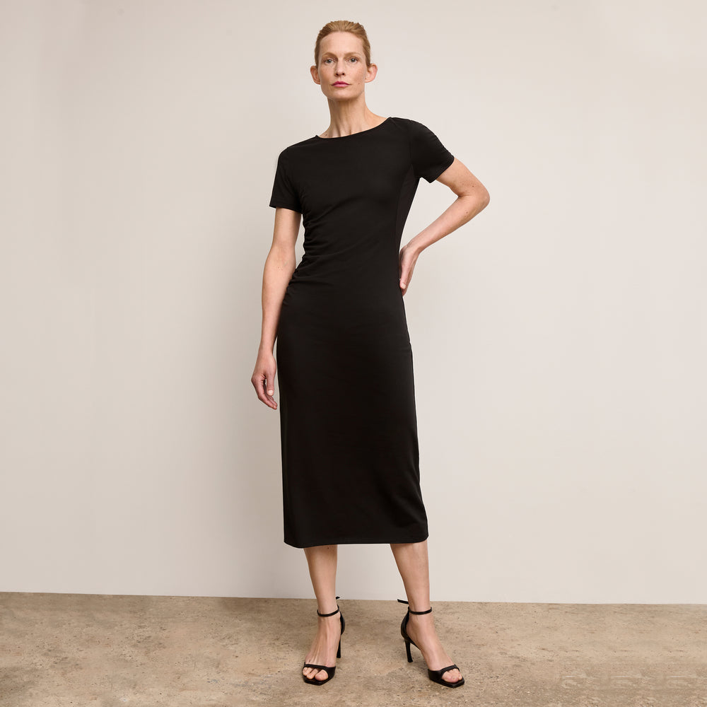 Front image of a woman wearing The Glenda Dress-Pima Cotton Jersey :: Black