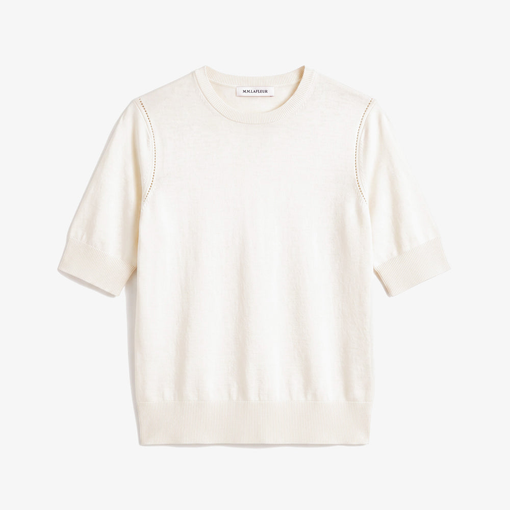 image of an ivory short sleeve sweater