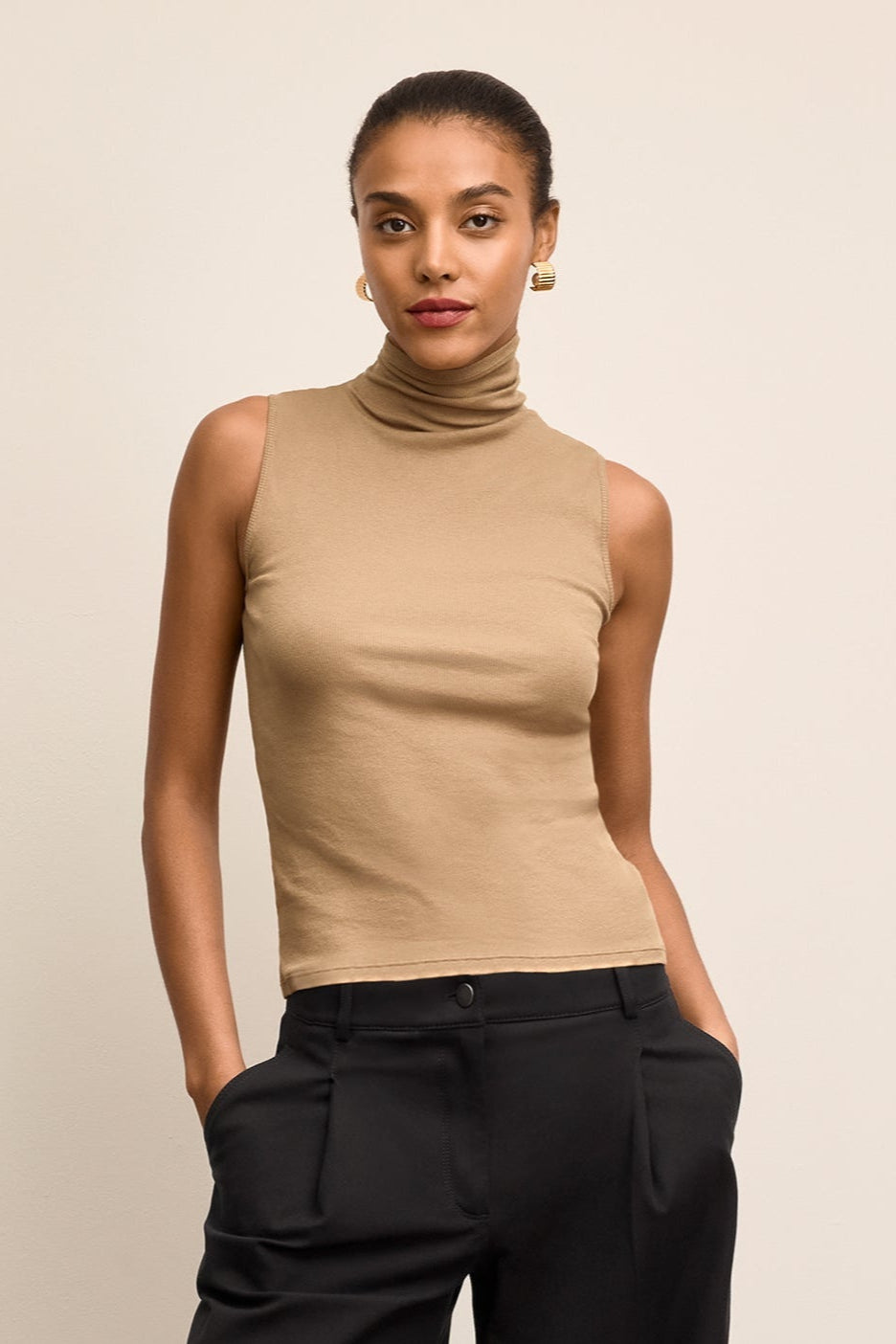 Axam Layering Turtleneck - Organic Ribbed Pima Cotton :: Saddle
