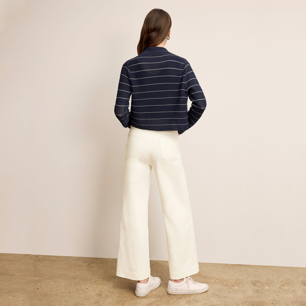 back image of a woman wearing the jolie jardigan in dot knit
