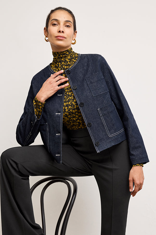 Kane Cropped Jacket - Stretch Denim :: Midnight Wash – M.M.LaFleur