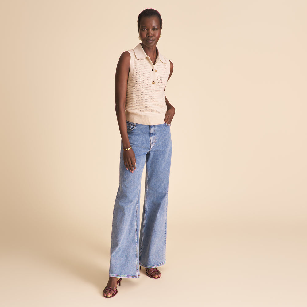 Katana Polo Tank - Eyelet Knit :: Natural
