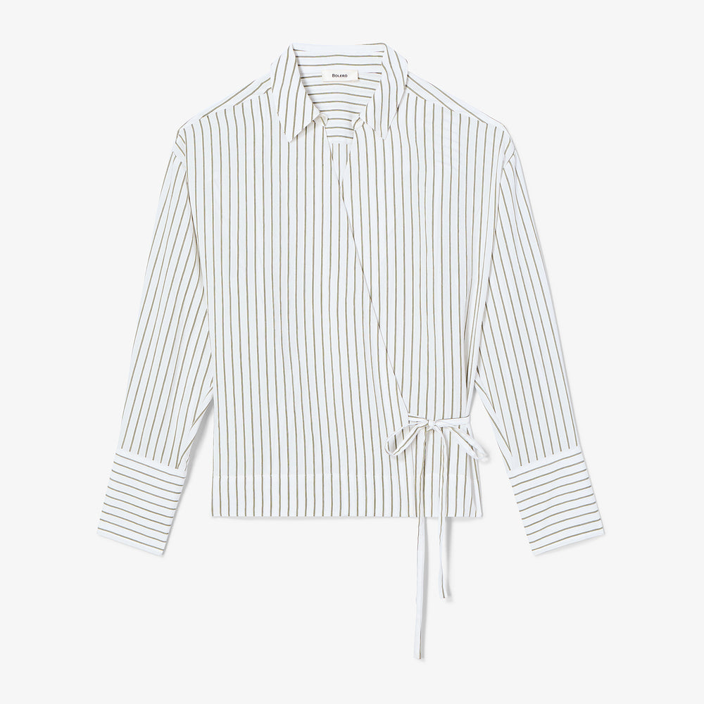 Striped shirt with a tie detail on a white background