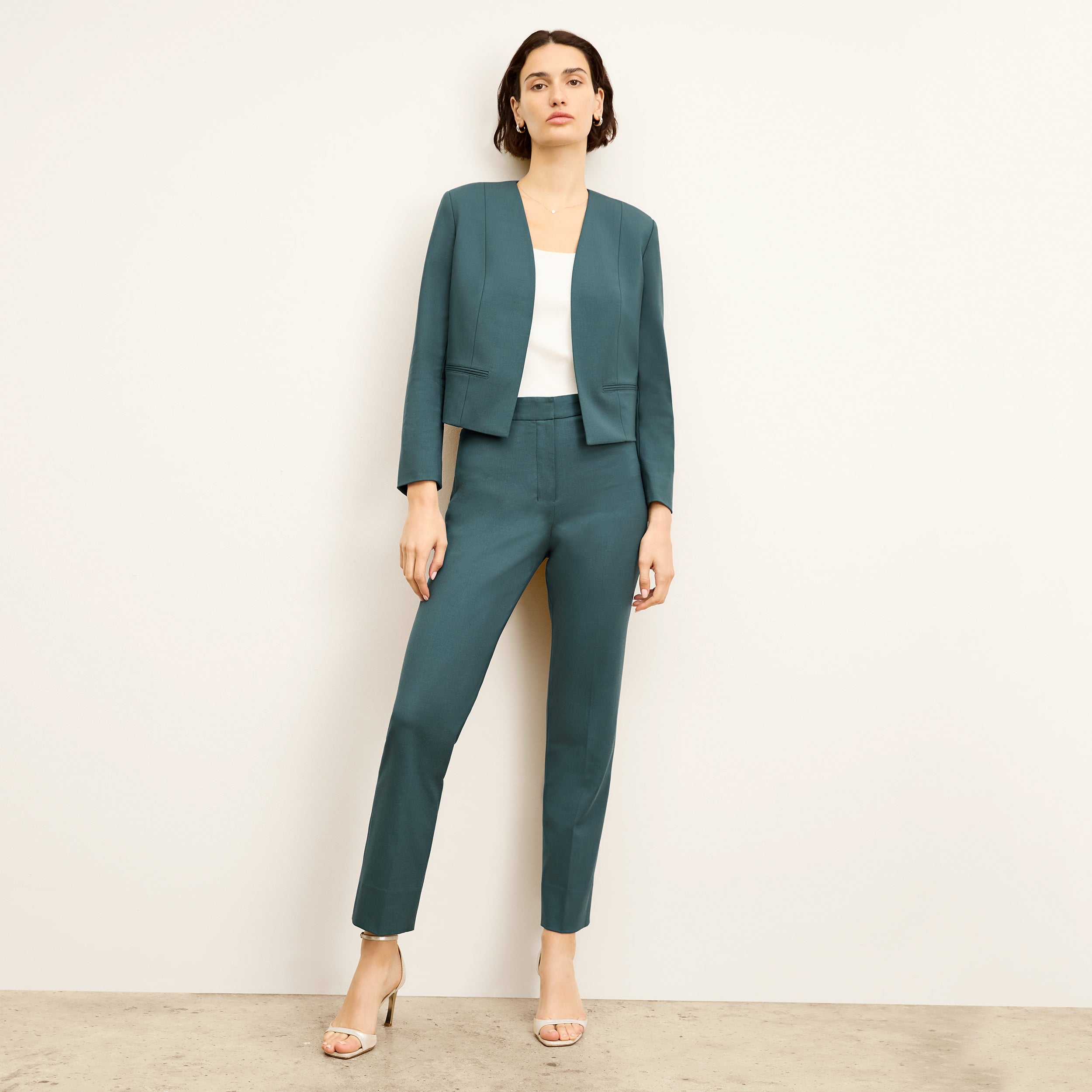 Cynthia Belted Dress - Italian Wool Twill :: Blue Jade