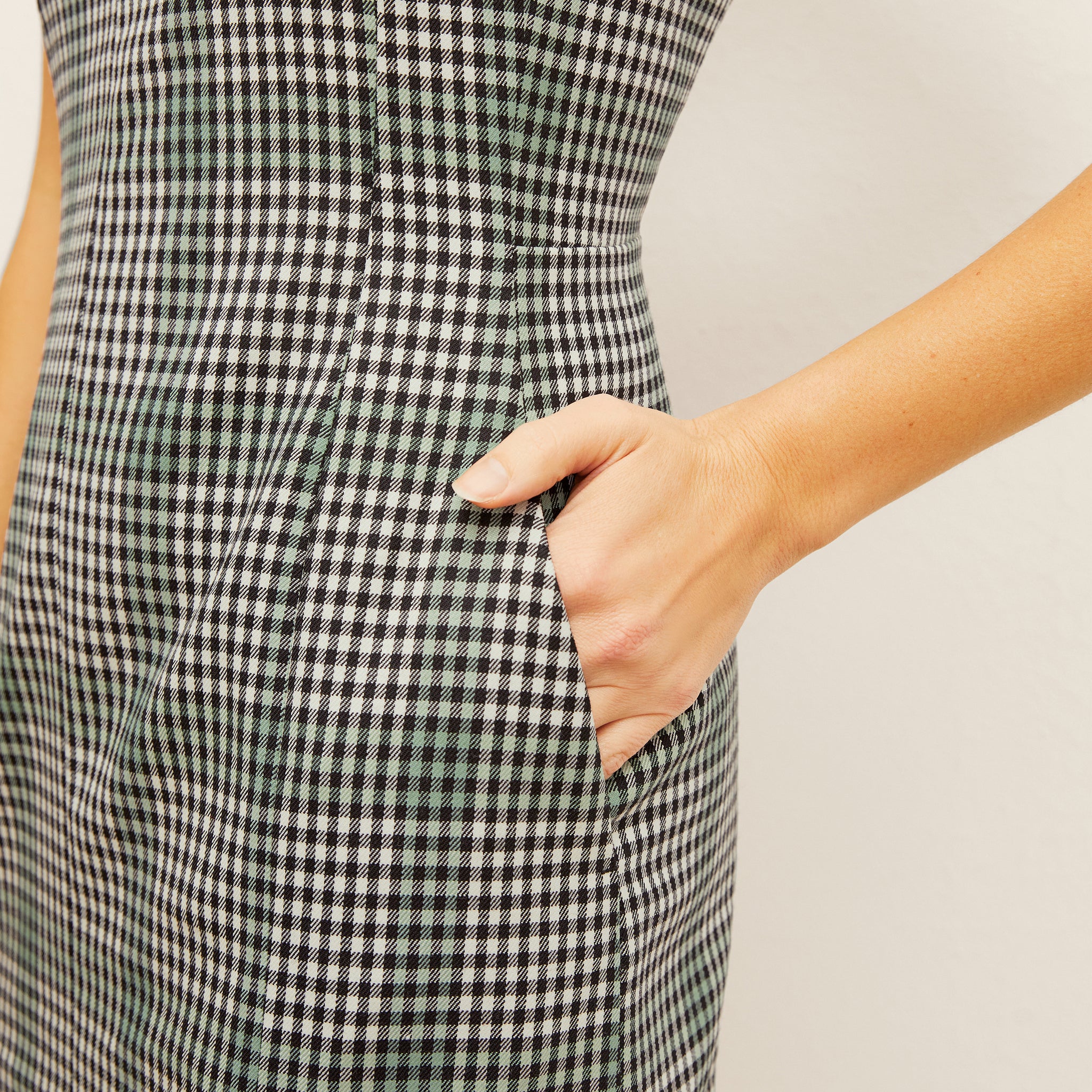 detail image of the pocket of the constance dress in check plaid