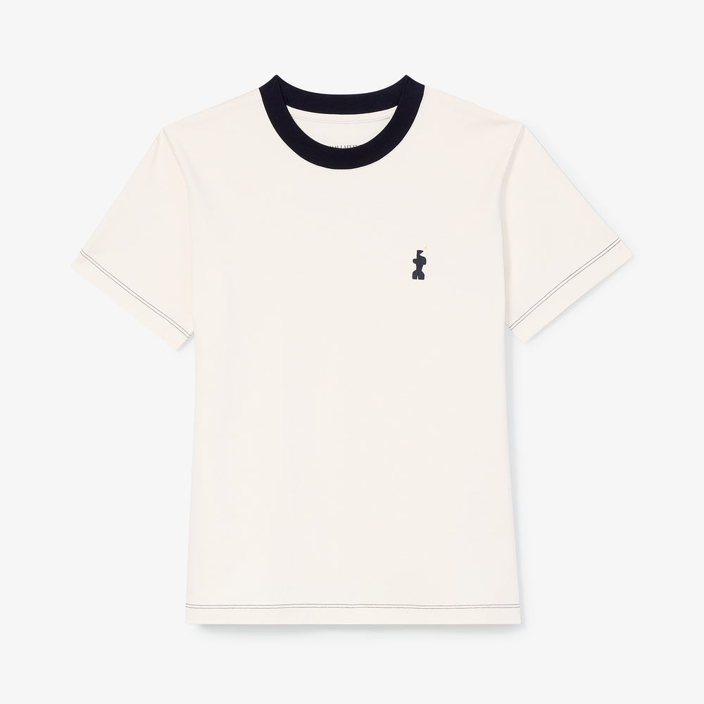 packshot image of the leslie t-shirt in embroidered ivory/black