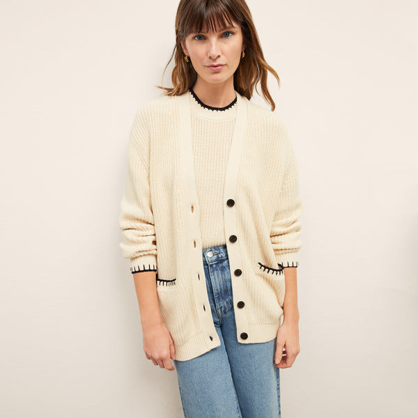 Cookie Cardigan - Contrast Knit :: Ivory/Black – M.M.LaFleur