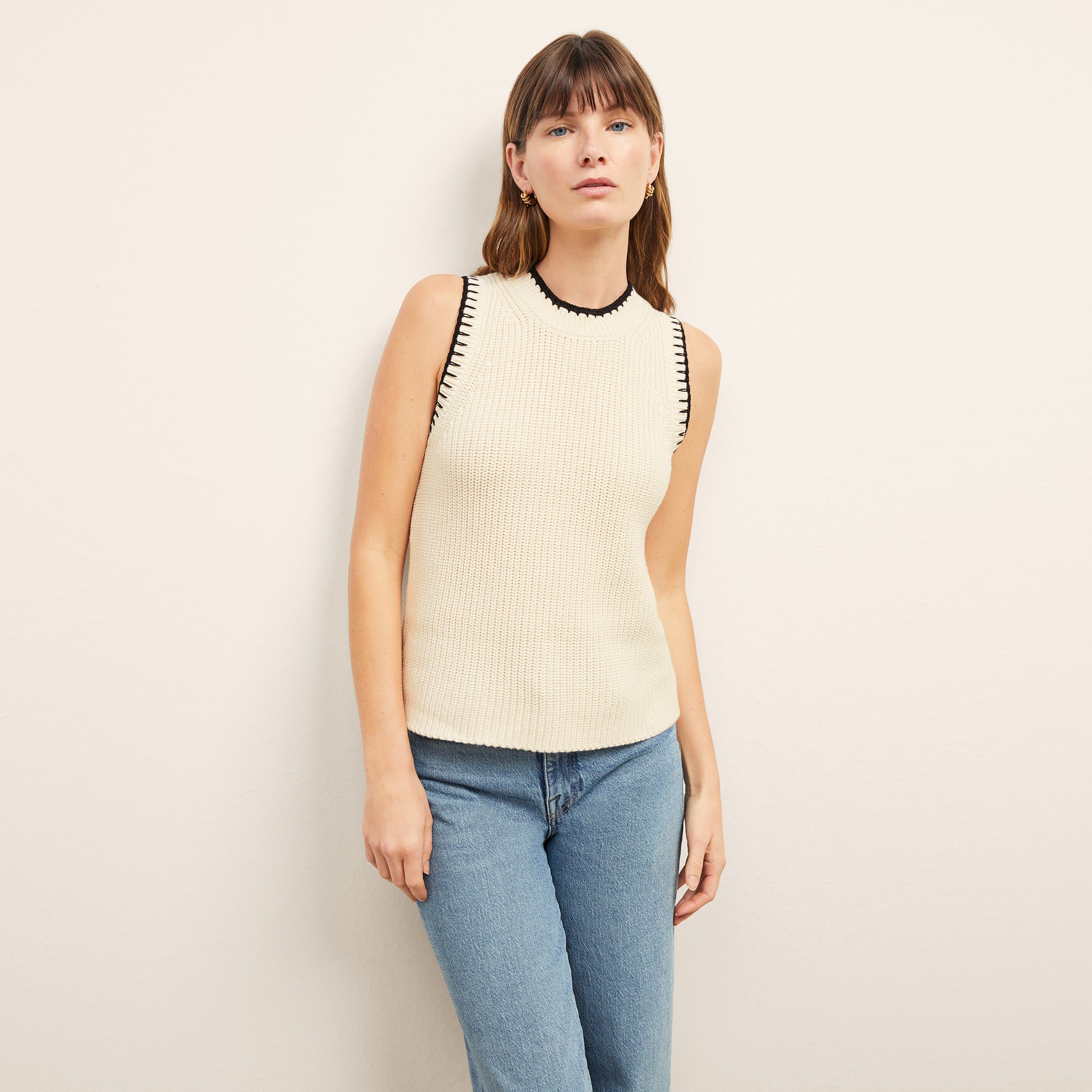 front image of a woman wearing the giada top in contrast knit 