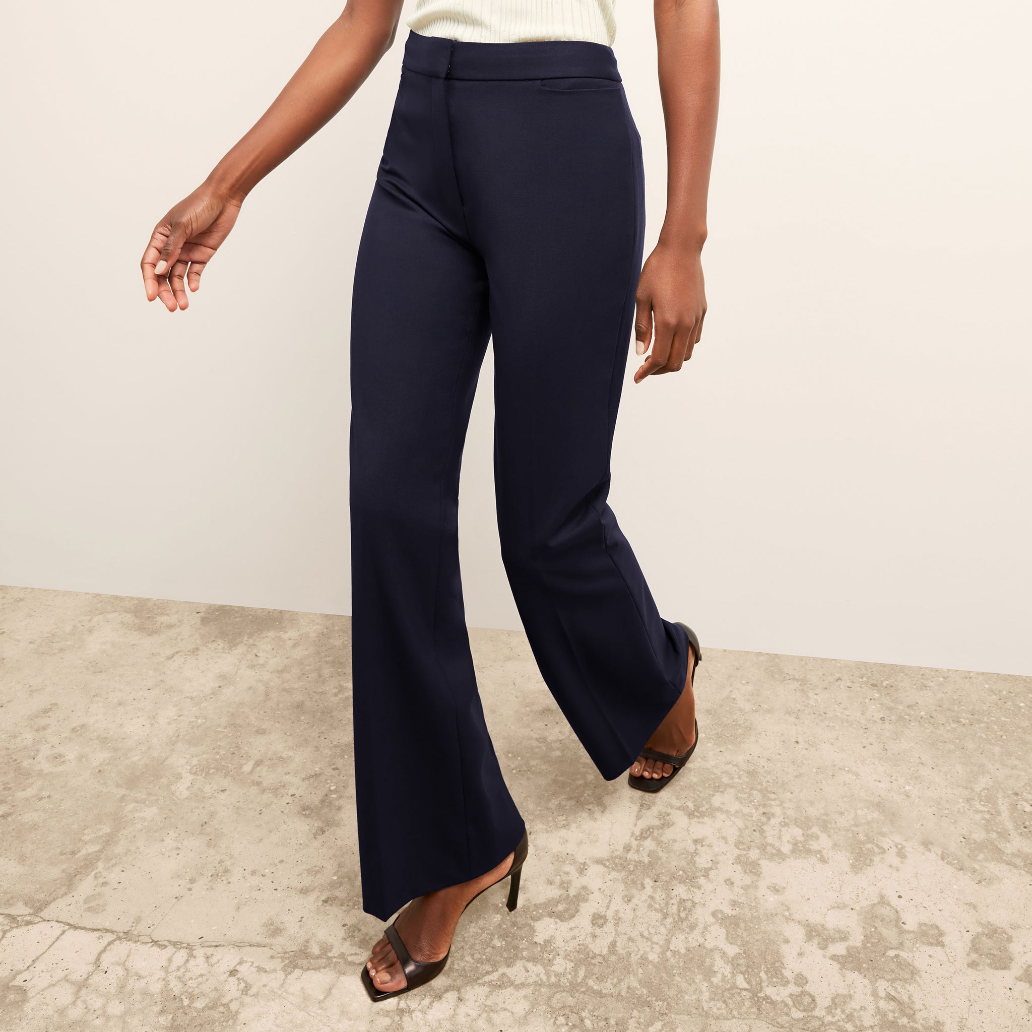Front image of a woman wearing the Horton pant in Galaxy Blue