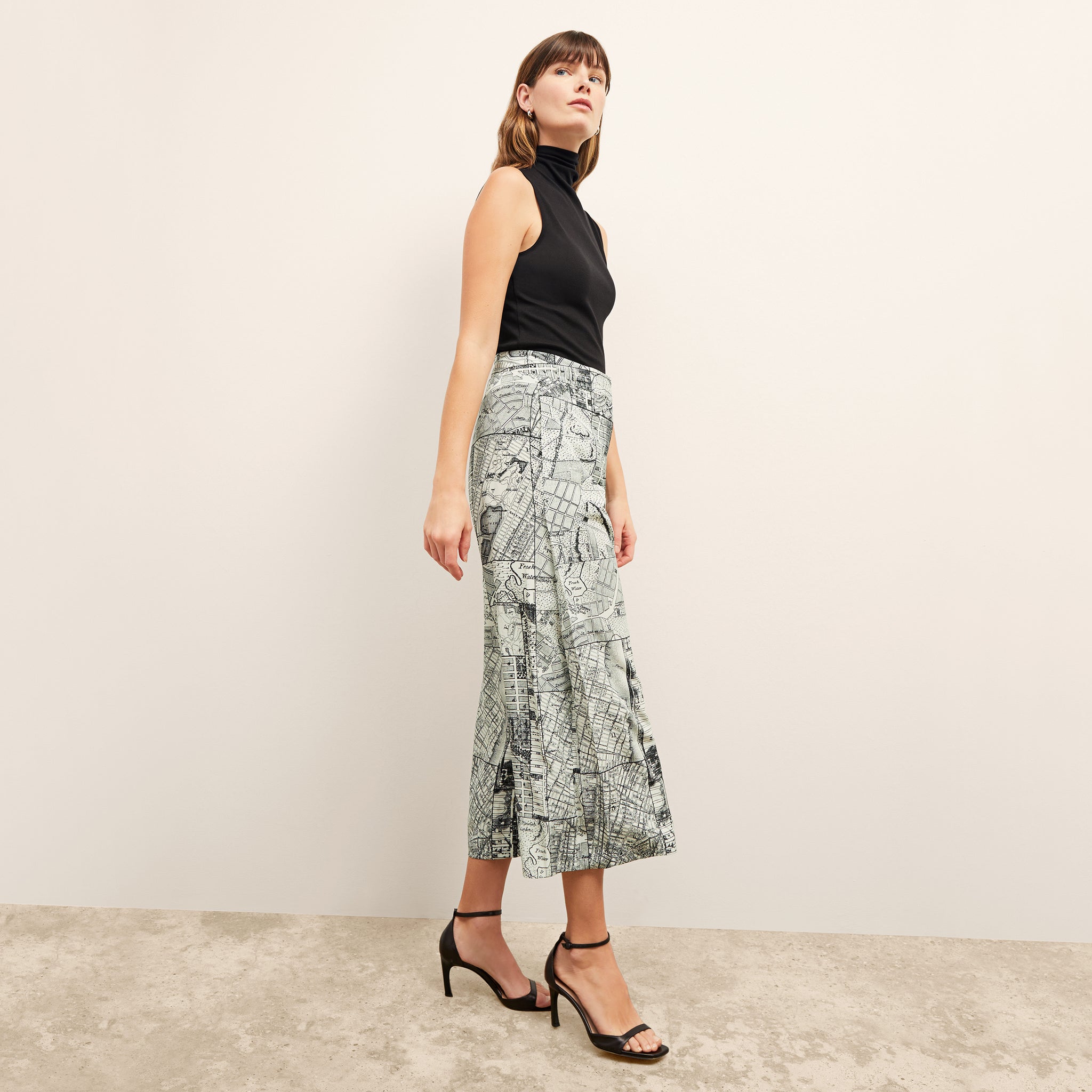front image of a woman wearing the zhou pant in borough print
