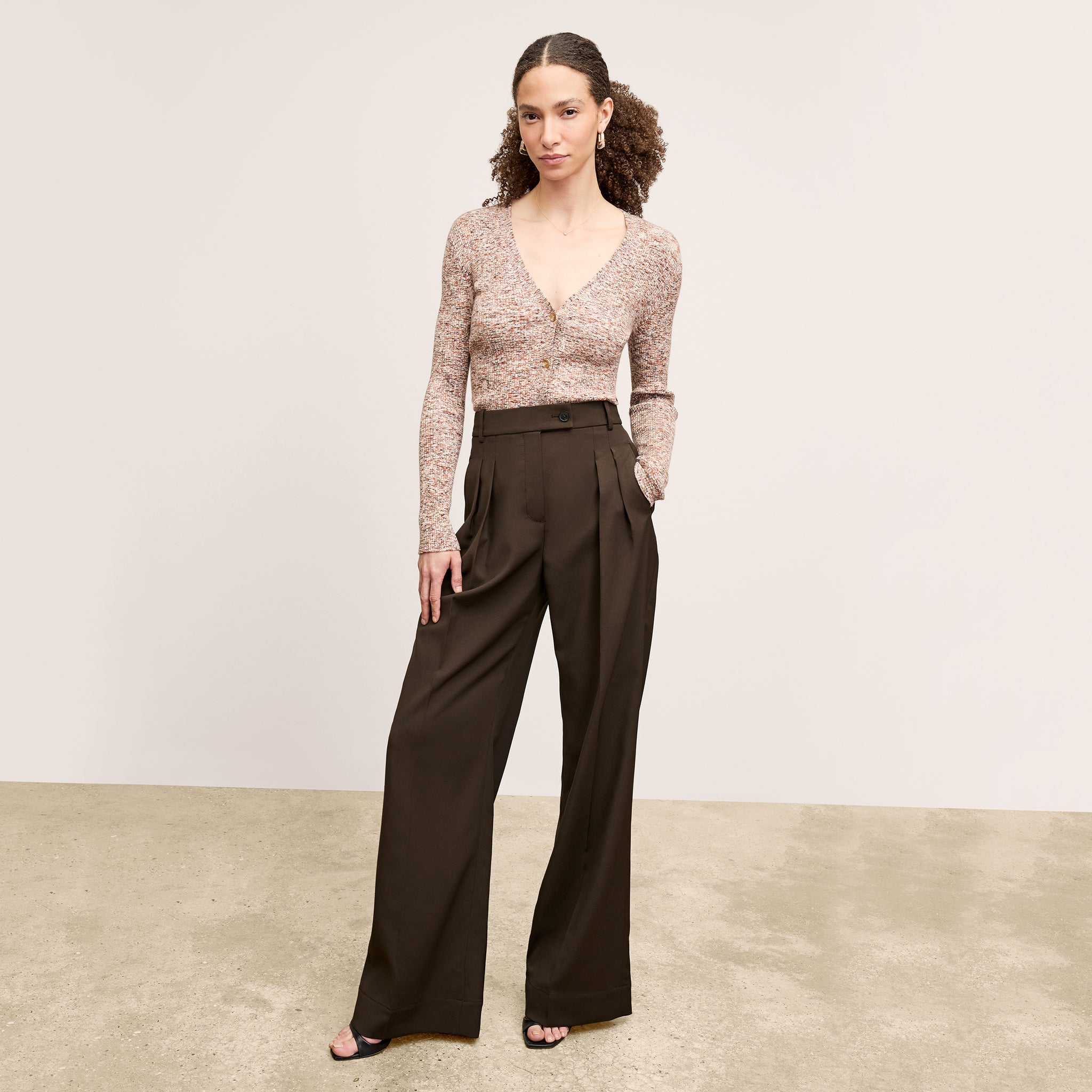 Front image of a woman wearing the Bia Pant in Date