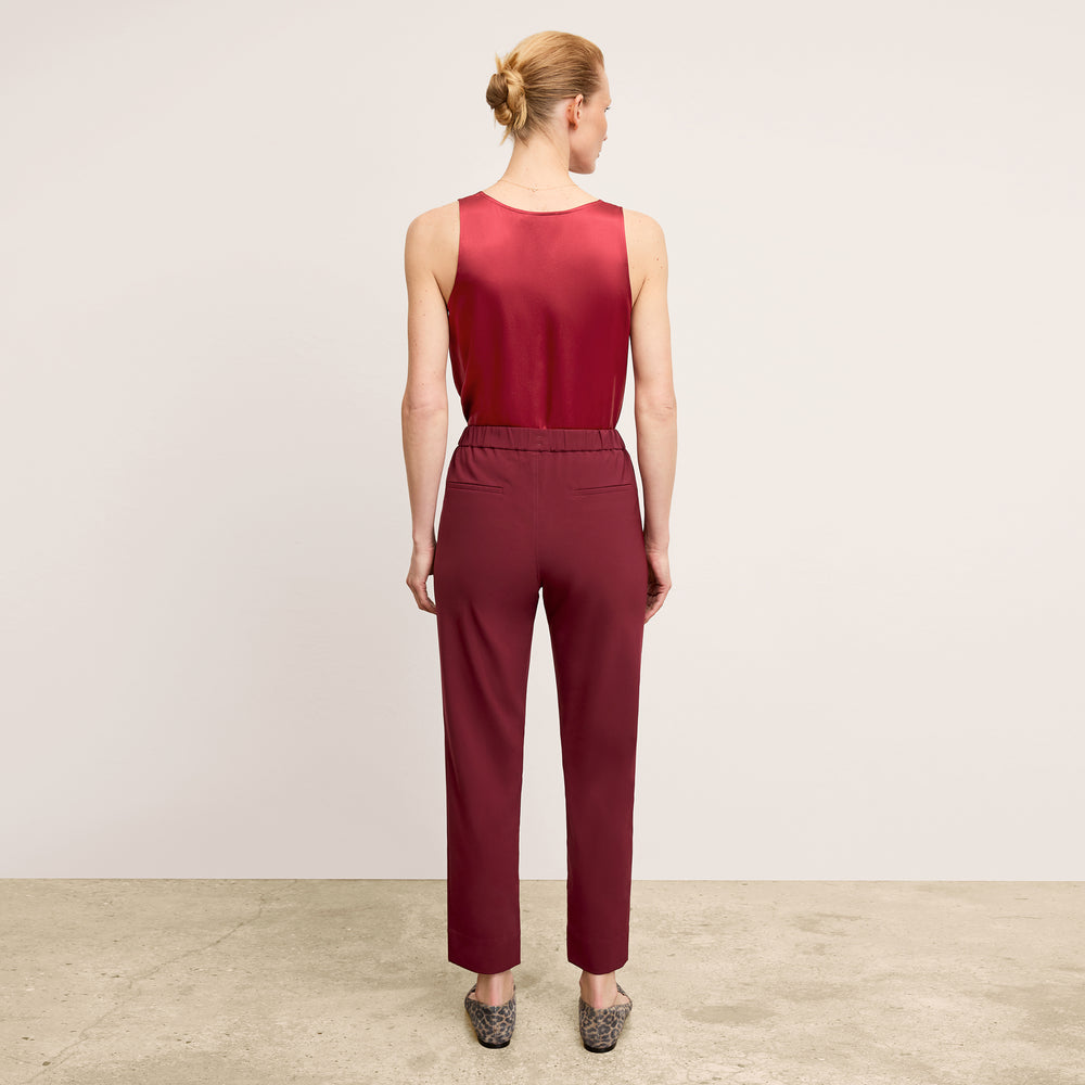 Back image of a woman wearing the Vicky Tank in Washable Silk Charmeuse in Scarlet