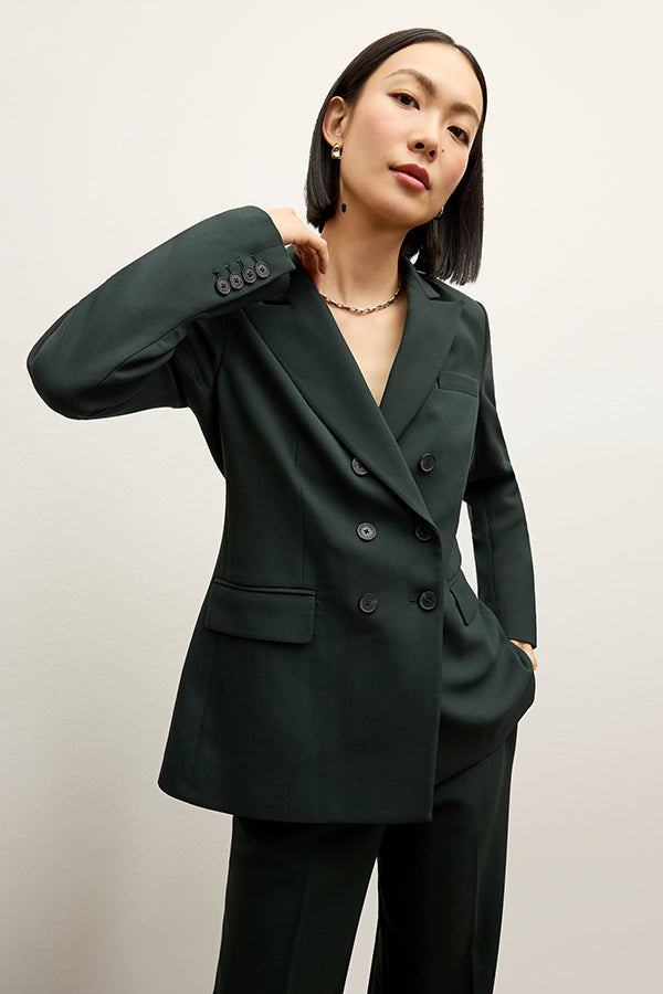 Kati Double-Breasted Blazer - Luxe Flex Suiting :: Dark Emerald