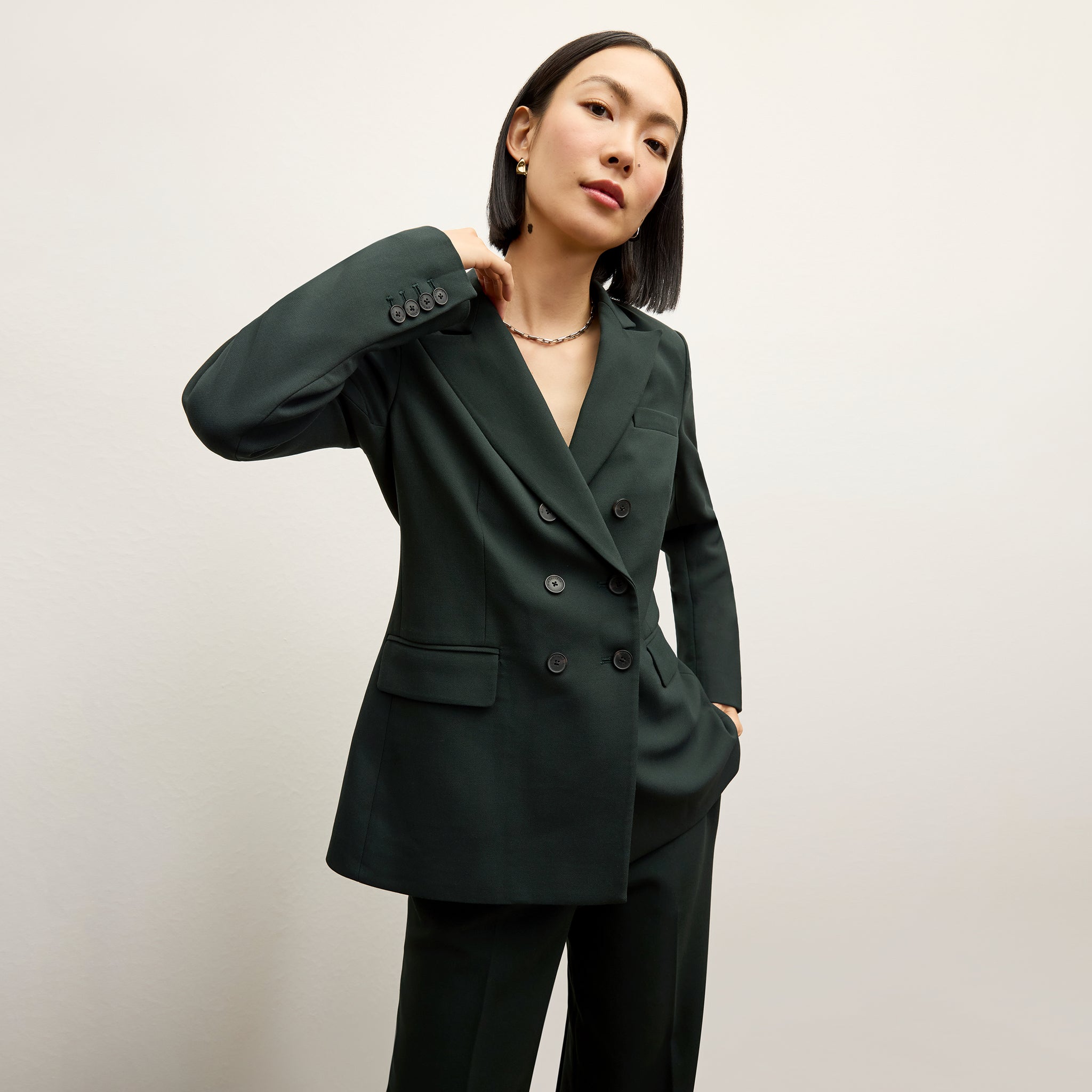 Kati Double-Breasted Blazer - Luxe Flex Suiting :: Dark Emerald M.M.LaFleur Kati Double-Breasted Blazer - Luxe Flex Suiting :: Dark Emerald M.M.LaFleur