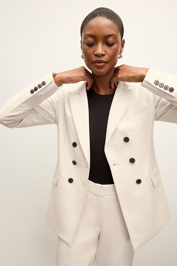 Kati Double-Breasted Blazer - Luxe Flex Suiting :: Ivory – M.M.LaFleur