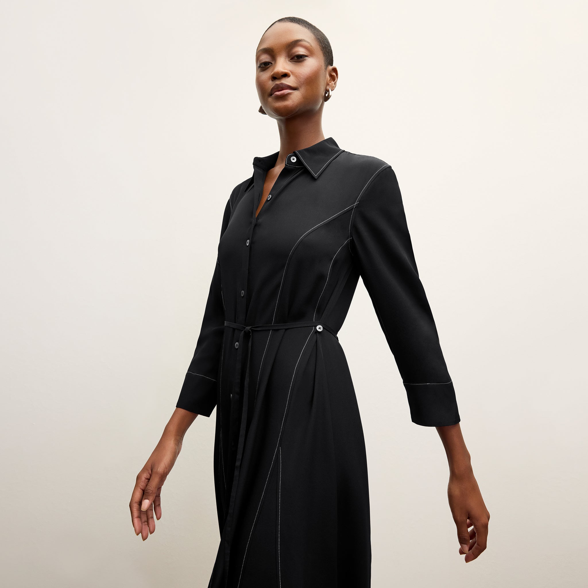 black silk t shirt dress Washable Stretch Silk Shirt Dress in Black