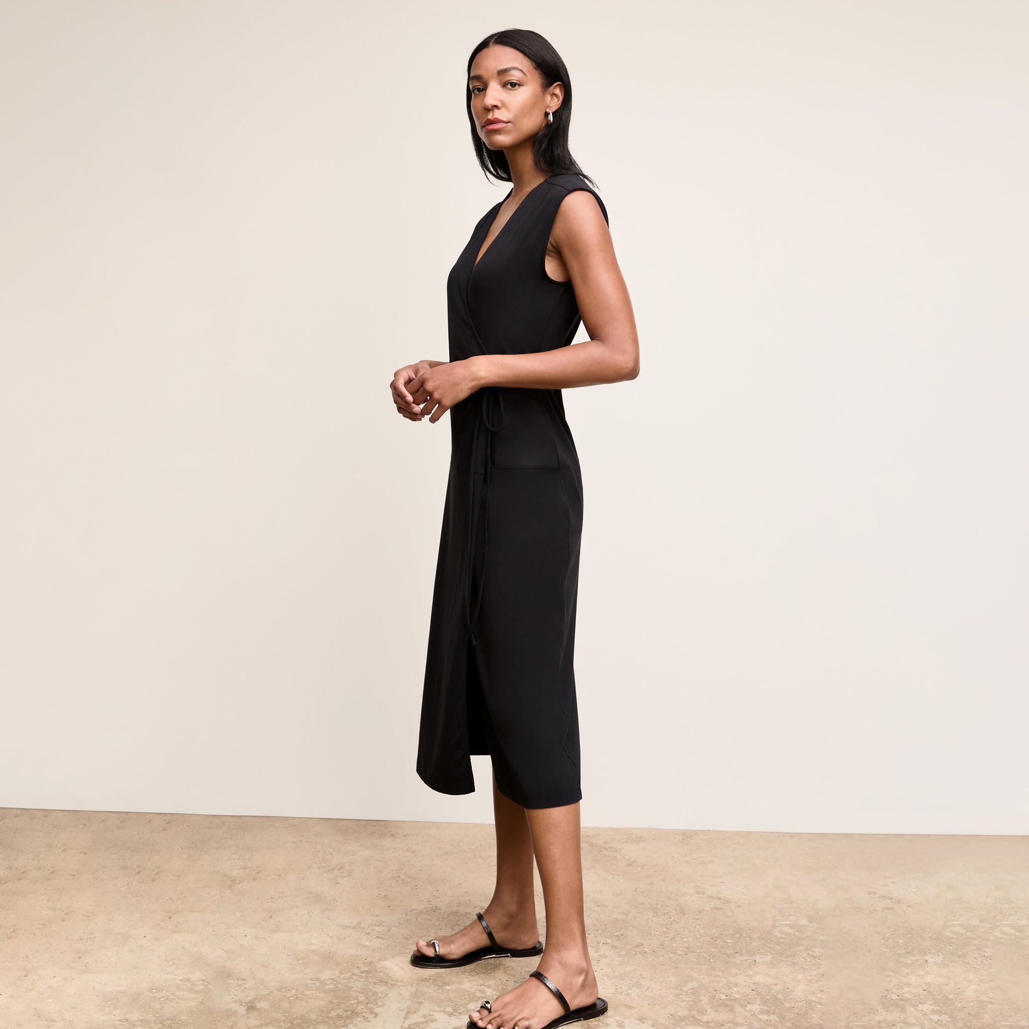 Front image of a woman wearing The Marta Dress-Pima Cotton Jersey :: Black
