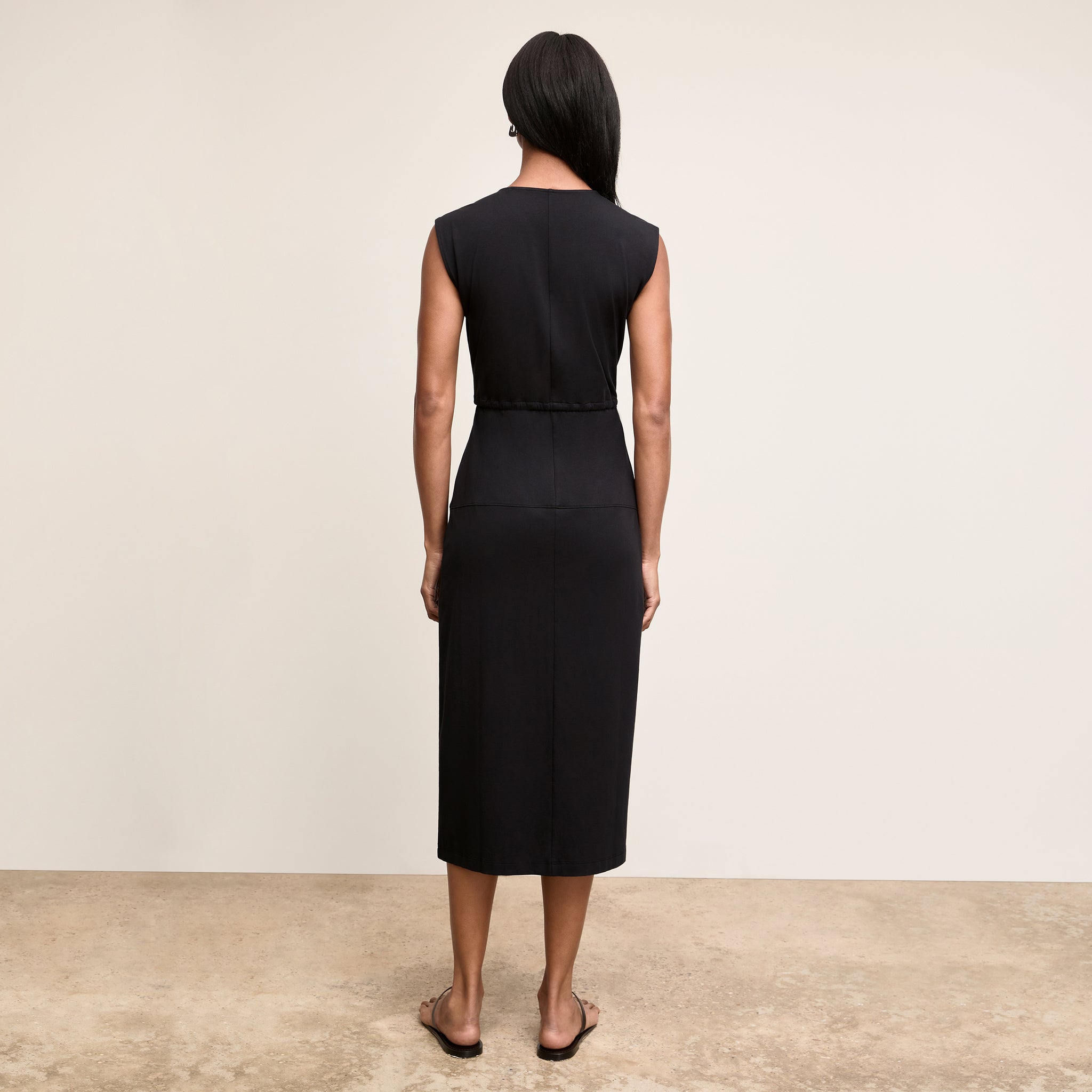 Back image of a woman wearing The Marta Dress-Pima Cotton Jersey :: Black