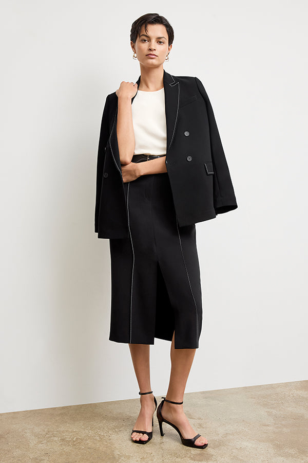 Meghan Midi Skirt - Everyday Crepe with Topstitch :: Black – M.M.