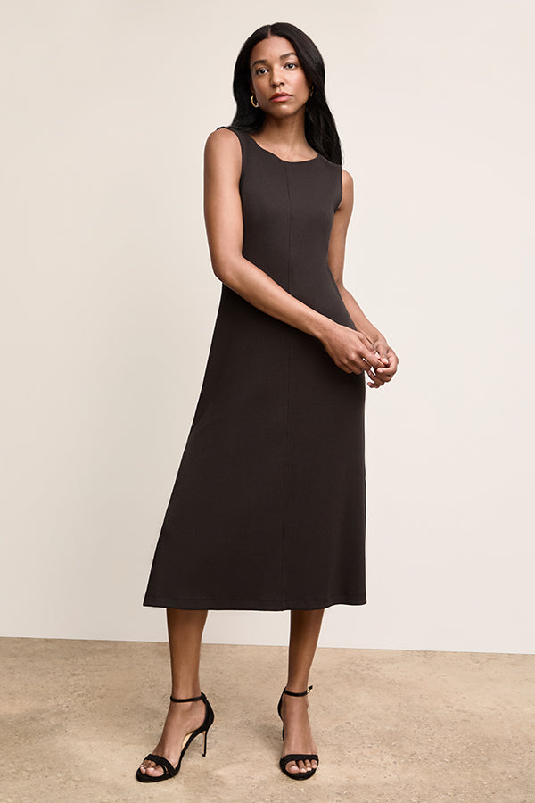 milano midi dress M.M.LaFleur Women's Milano Drape Dress Ribbed Pima Modal - Black