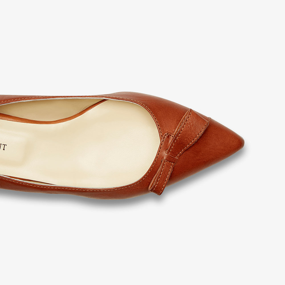 image of the natalie flat in saddle vachetta