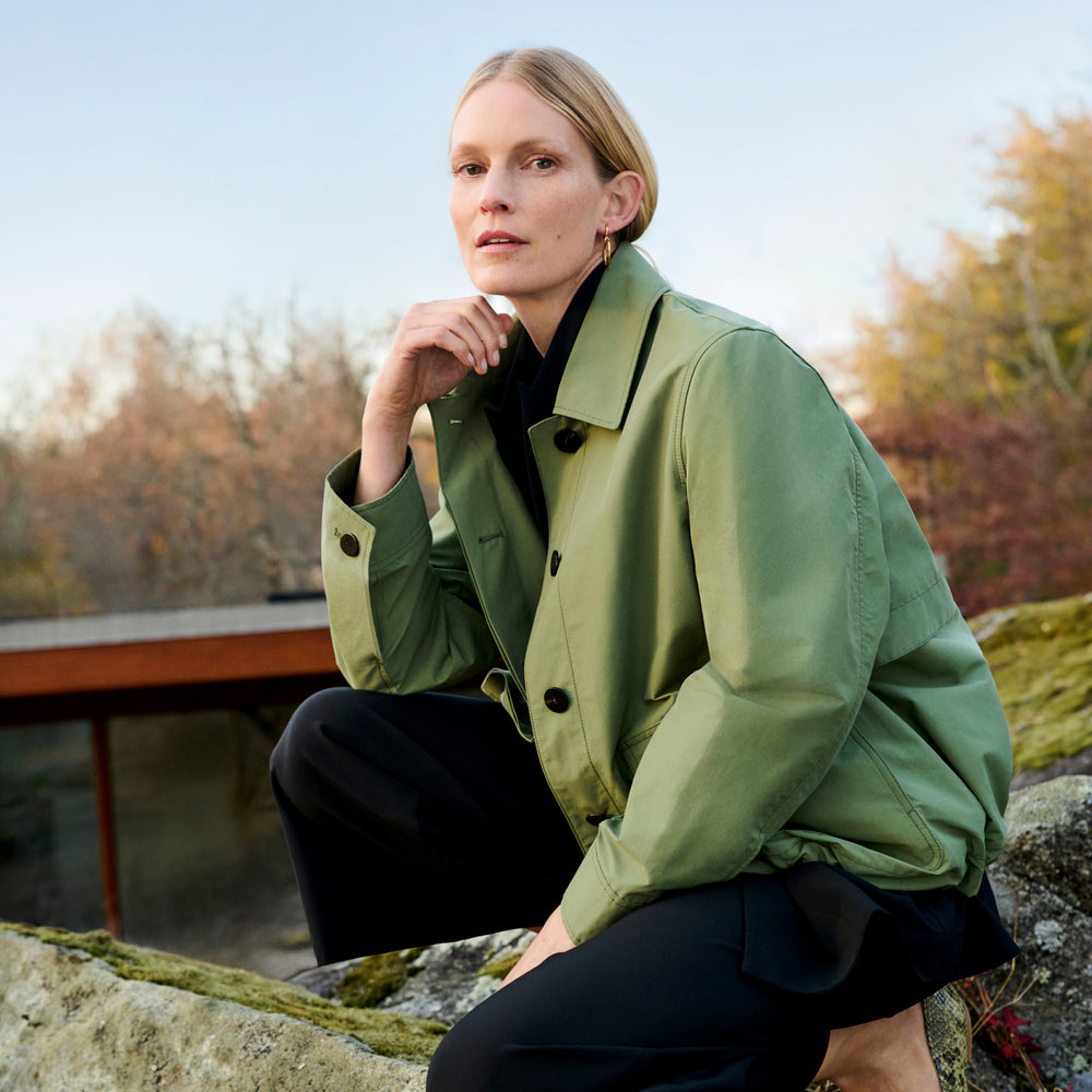 Front image of a woman wearing the Ness Jacket