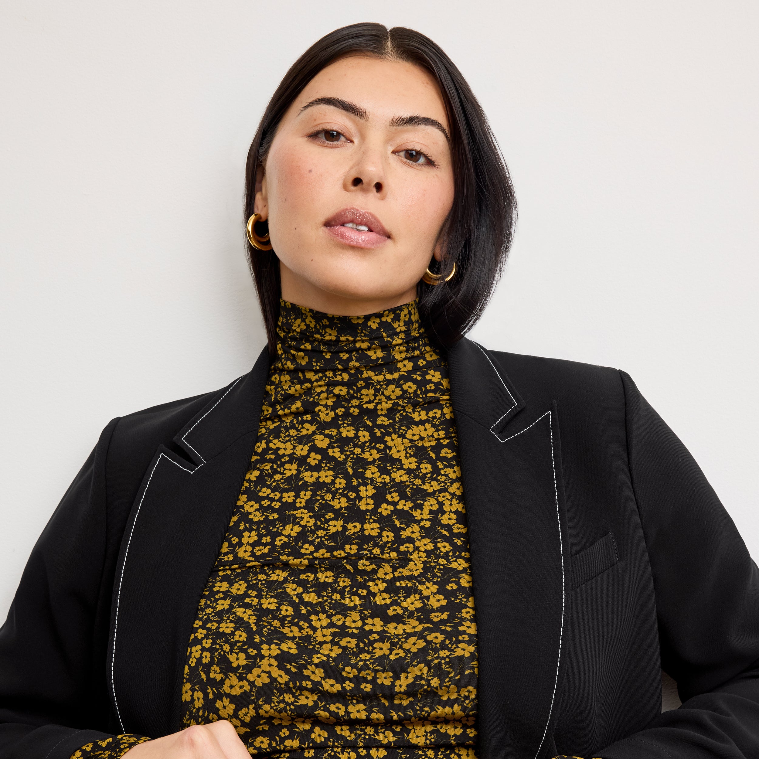 O'Hara Boyfriend Blazer - Stretch Houndstooth :: Black / White