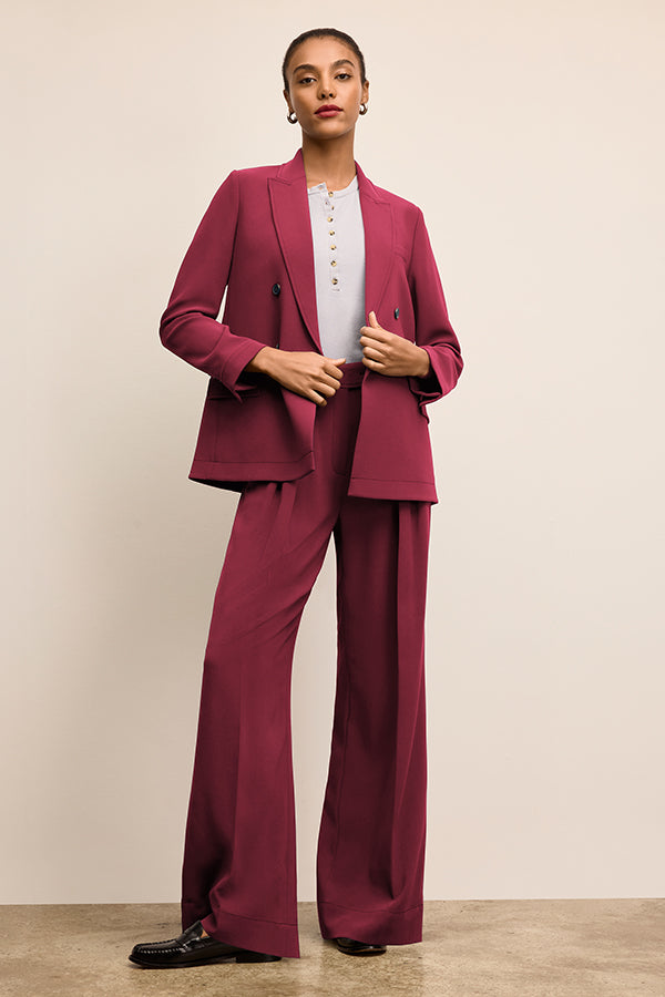 Bia Pleated Trouser - Everyday Crepe with Topstitch :: Dark