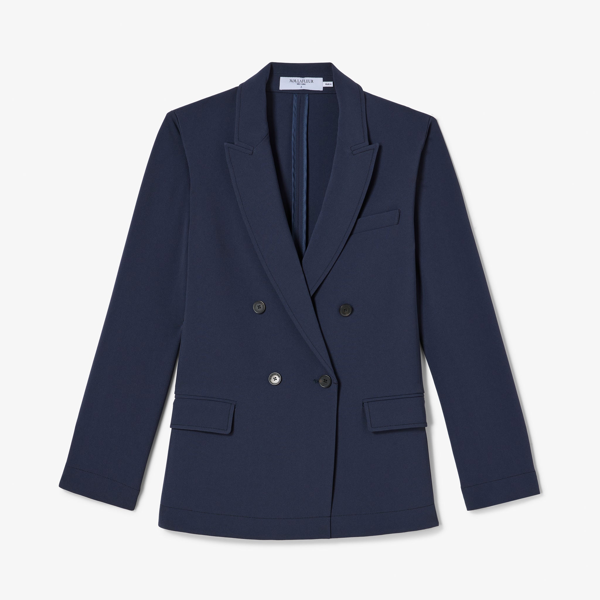 Navy blue blazer on a light gray background