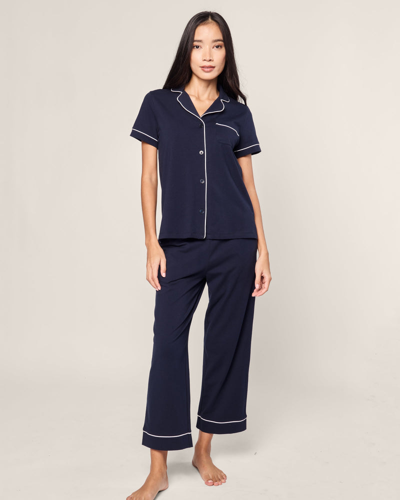 Petite Plume Pima Crop Pajama Set in Navy