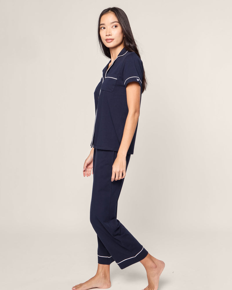 Petite Plume Pima Crop Pajama Set in Navy